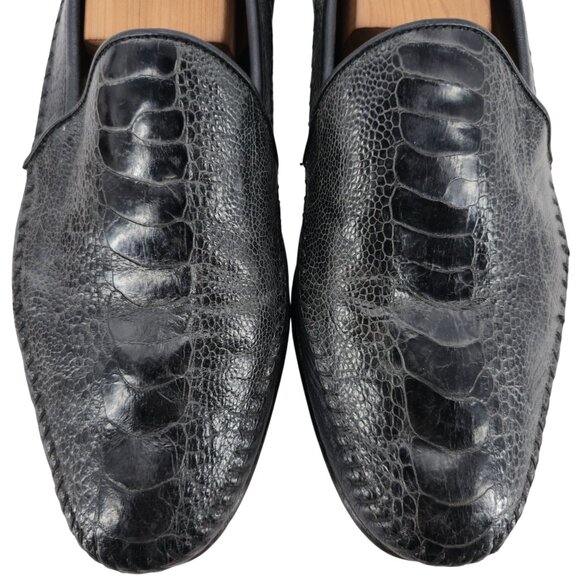 Aldo Bruè Italy Exotic Navy Blue Ostrich Leg Dress Shoe Men 10.5 Slip-on Loafers - Picture 1 of 11